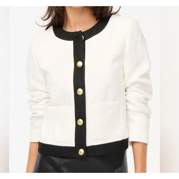 NWT J.Crew White & Black Trim Tweed Lady Jacket Size 16 - Picture 2 of 10